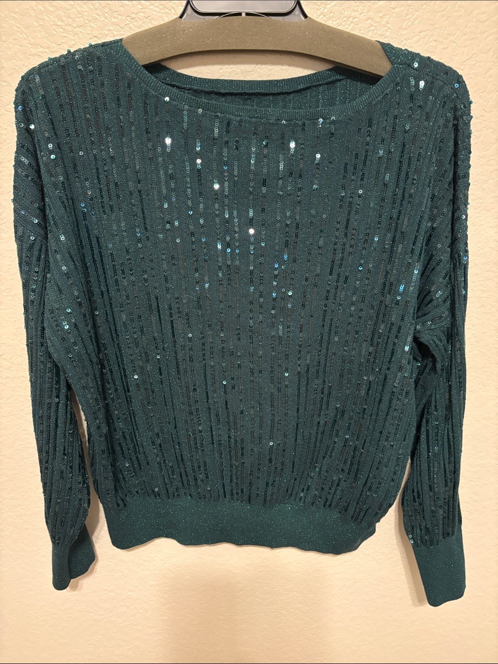 Chico's Teal Sequin Ribbed Pullover Sweater